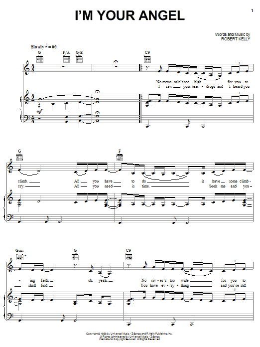 Celine Dion I'm Your Angel sheet music notes and chords arranged for Piano, Vocal & Guitar Chords (Right-Hand Melody)