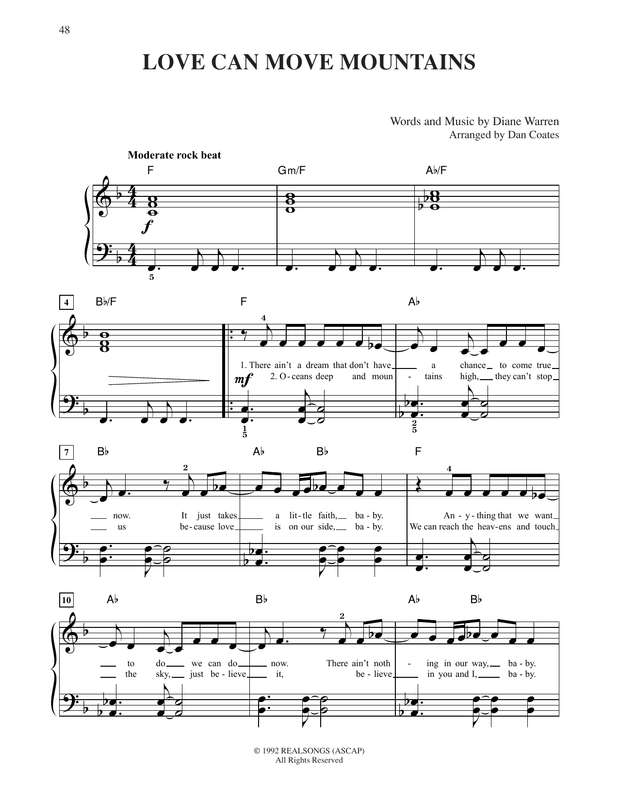 CÉLINE DION Love Can Move Mountains sheet music notes and chords arranged for Piano, Vocal & Guitar Chords (Right-Hand Melody)