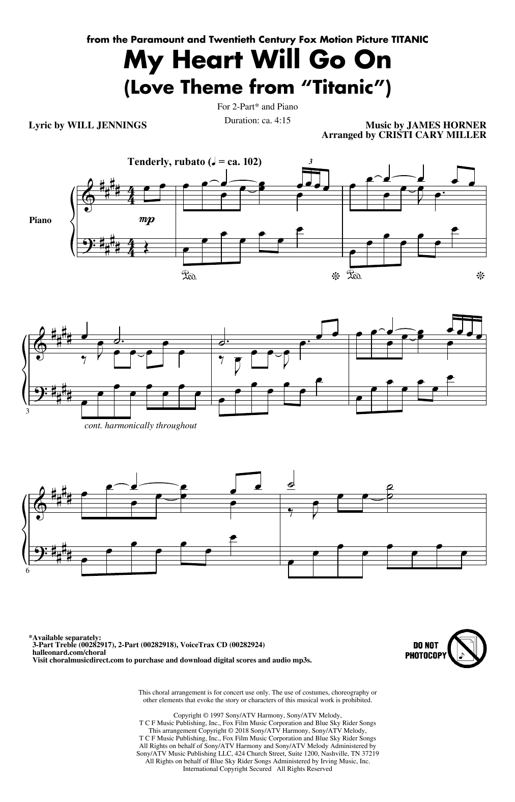 Celine Dion My Heart Will Go On (from Titanic) (arr. Cristi Cary Miller) sheet music notes and chords arranged for 2-Part Choir