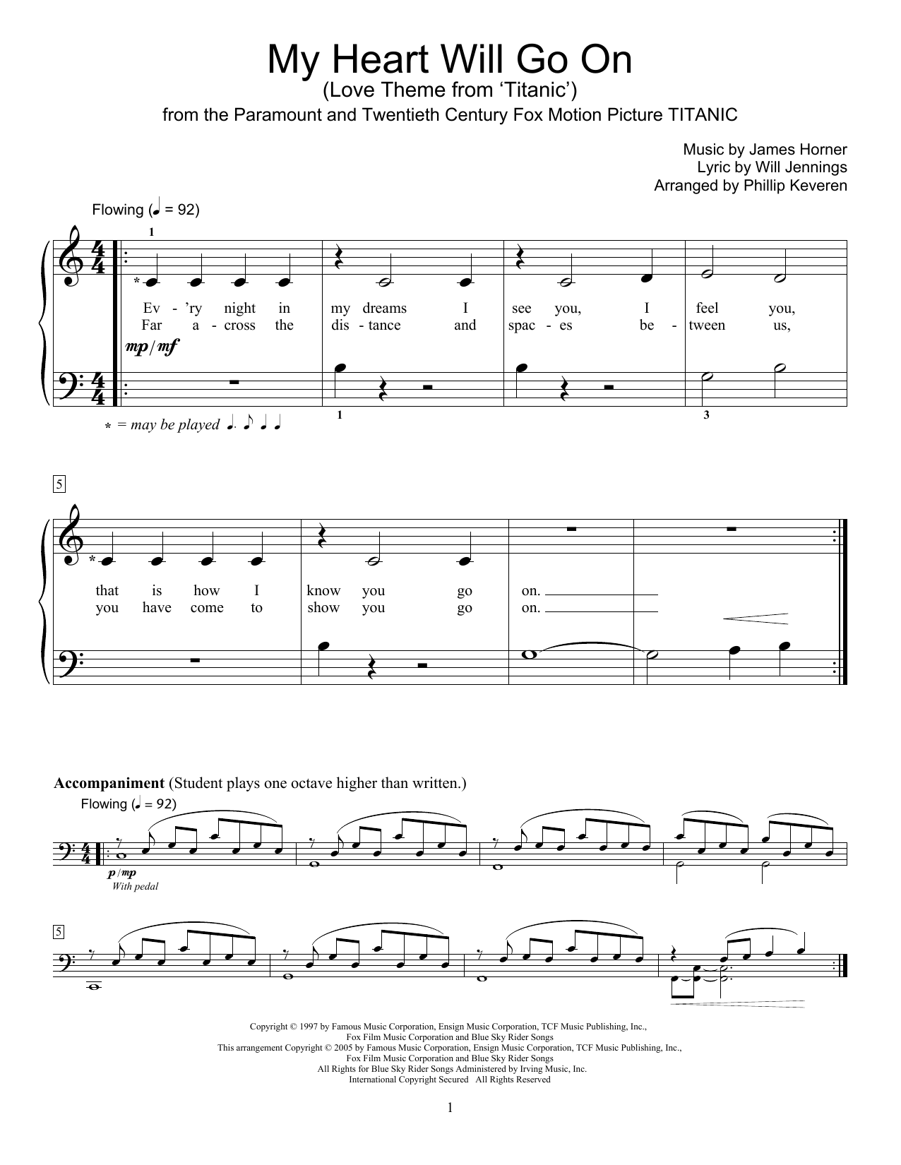 Celine Dion My Heart Will Go On (Love Theme from Titanic) (arr. Phillip Keveren) sheet music notes and chords arranged for Educational Piano