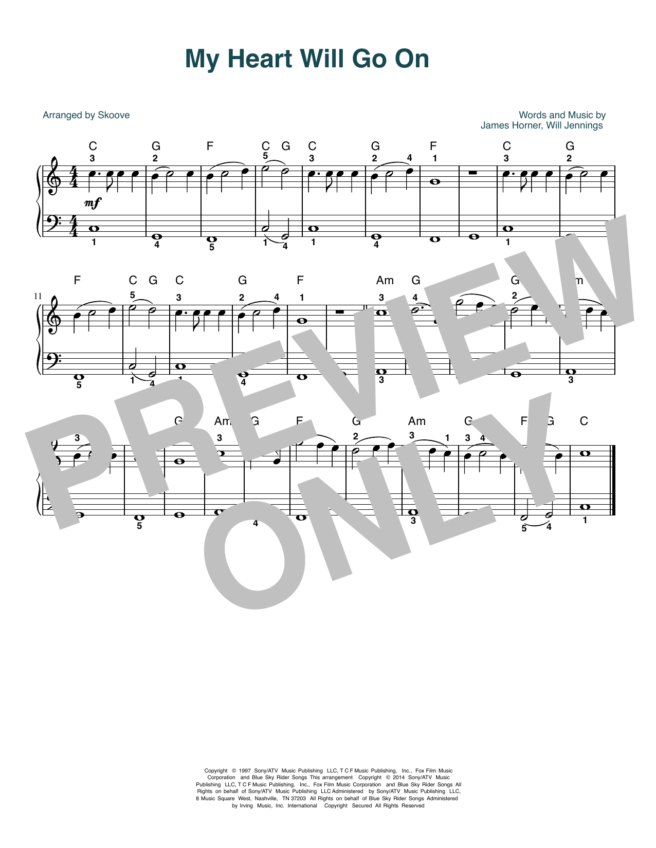 Celine Dion My Heart Will Go On (Love Theme From 'Titanic') (arr. Skoove) sheet music notes and chords arranged for Beginner Piano (Abridged)