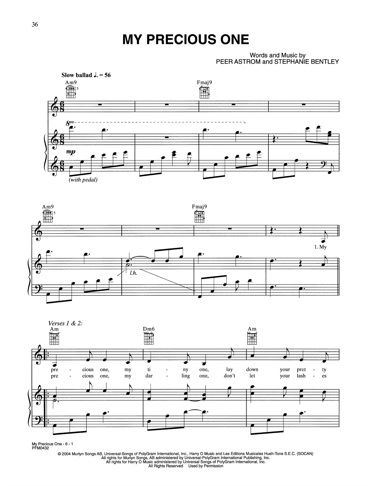 Celine Dion My Precious One sheet music notes and chords arranged for Piano, Vocal & Guitar Chords (Right-Hand Melody)