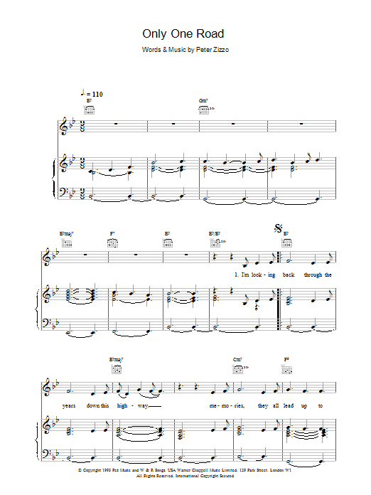 Celine Dion Only One Road sheet music notes and chords arranged for Piano, Vocal & Guitar Chords
