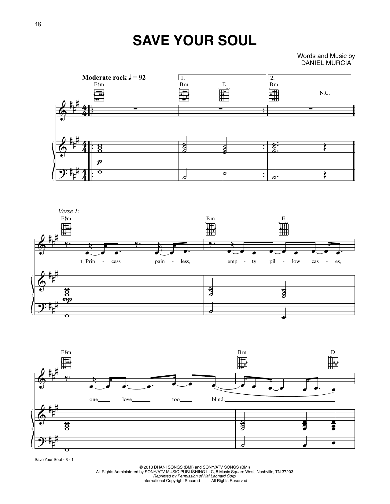 CÉLINE DION Save Your Soul sheet music notes and chords arranged for Piano, Vocal & Guitar Chords (Right-Hand Melody)