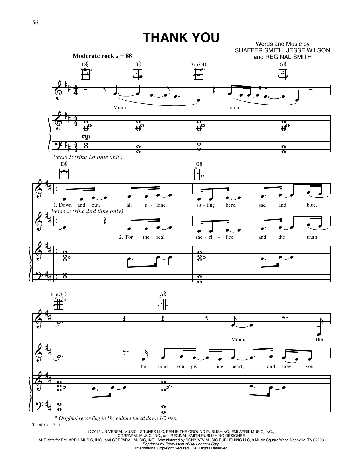 CÉLINE DION Thank You sheet music notes and chords arranged for Piano, Vocal & Guitar Chords (Right-Hand Melody)