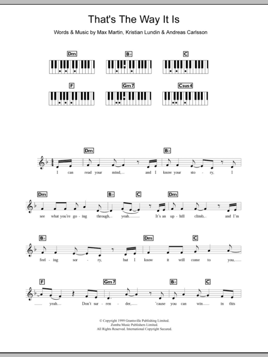 Celine Dion That's The Way It Is sheet music notes and chords arranged for Easy Piano