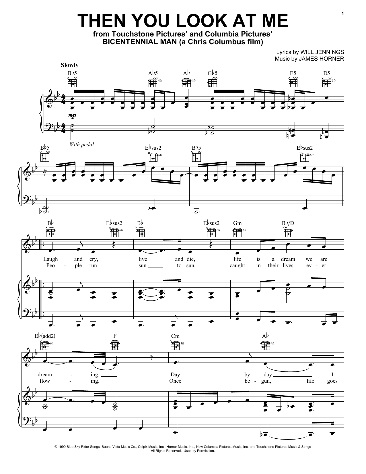 Celine Dion Then You Look At Me sheet music notes and chords arranged for Piano, Vocal & Guitar Chords (Right-Hand Melody)