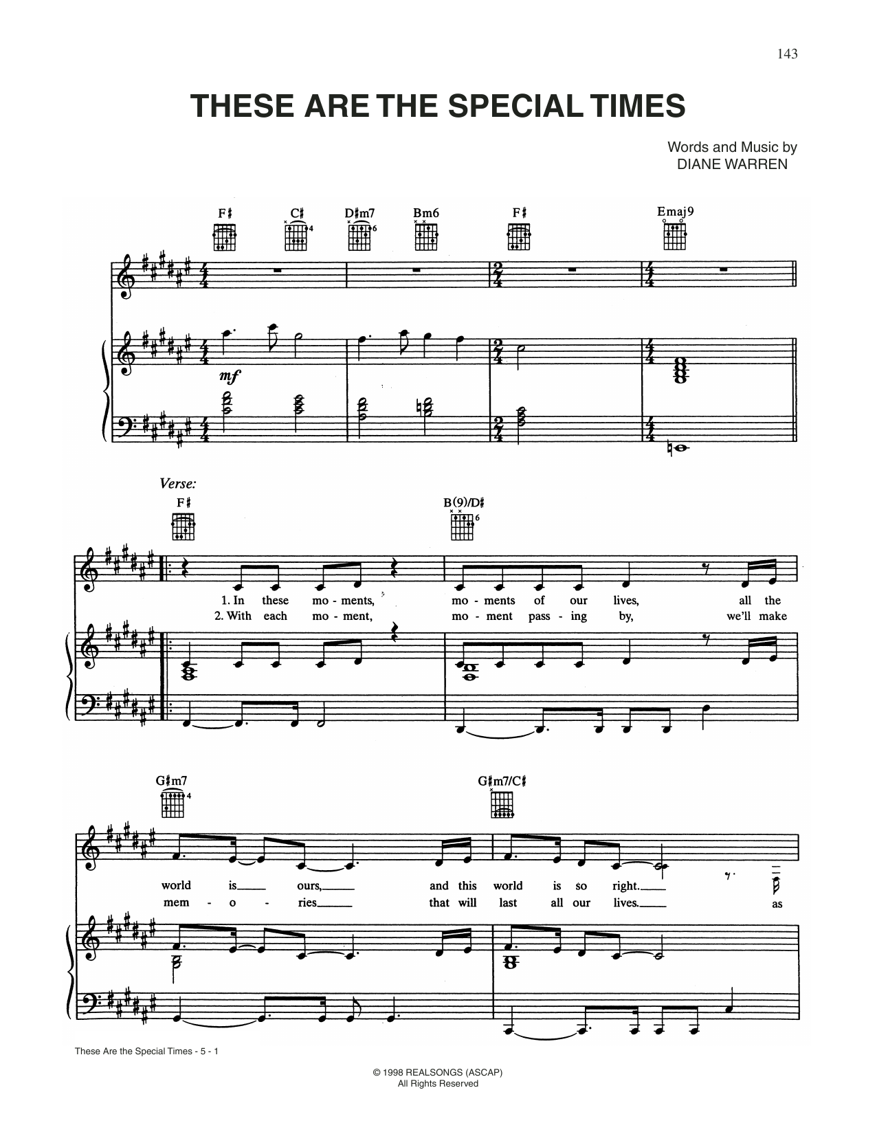 CÉLINE DION These Are Special Times sheet music notes and chords arranged for Piano, Vocal & Guitar Chords (Right-Hand Melody)