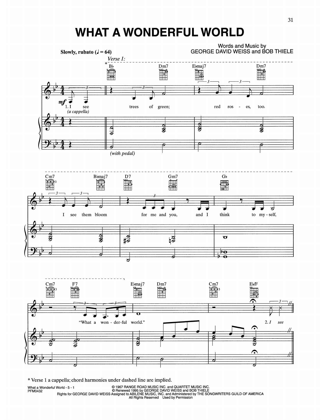 Celine Dion What A Wonderful World sheet music notes and chords arranged for Piano, Vocal & Guitar Chords (Right-Hand Melody)