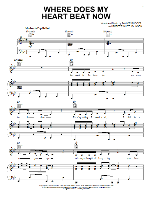 Celine Dion Where Does My Heart Beat Now sheet music notes and chords arranged for Piano, Vocal & Guitar Chords (Right-Hand Melody)