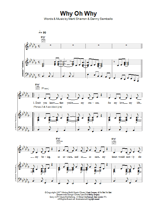 Celine Dion Why Oh Why sheet music notes and chords arranged for Piano, Vocal & Guitar Chords