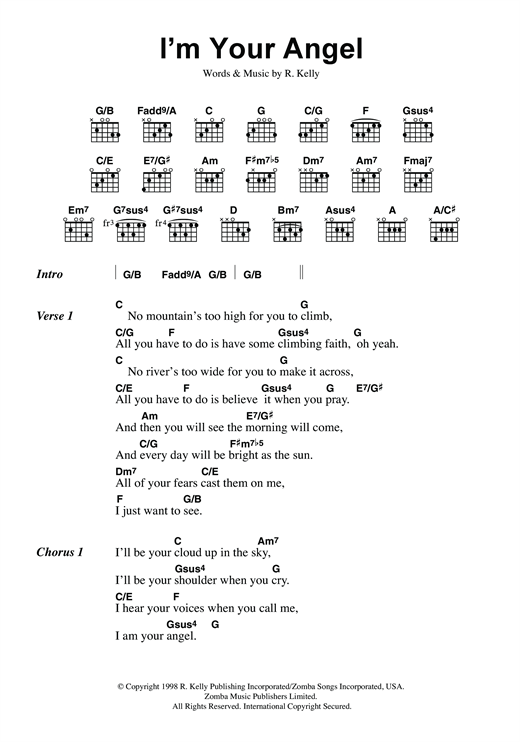 Celine Dion & R. Kelly I'm Your Angel sheet music notes and chords arranged for Guitar Chords/Lyrics