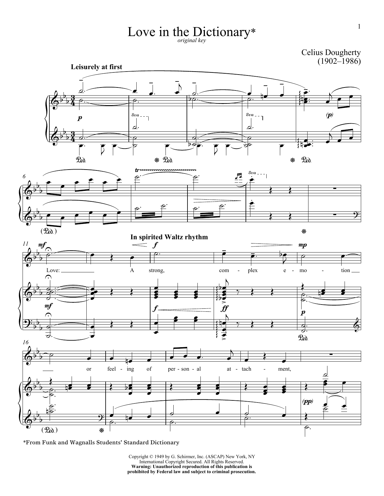 Celius Dougherty Love In The Dictionary sheet music notes and chords arranged for Piano & Vocal