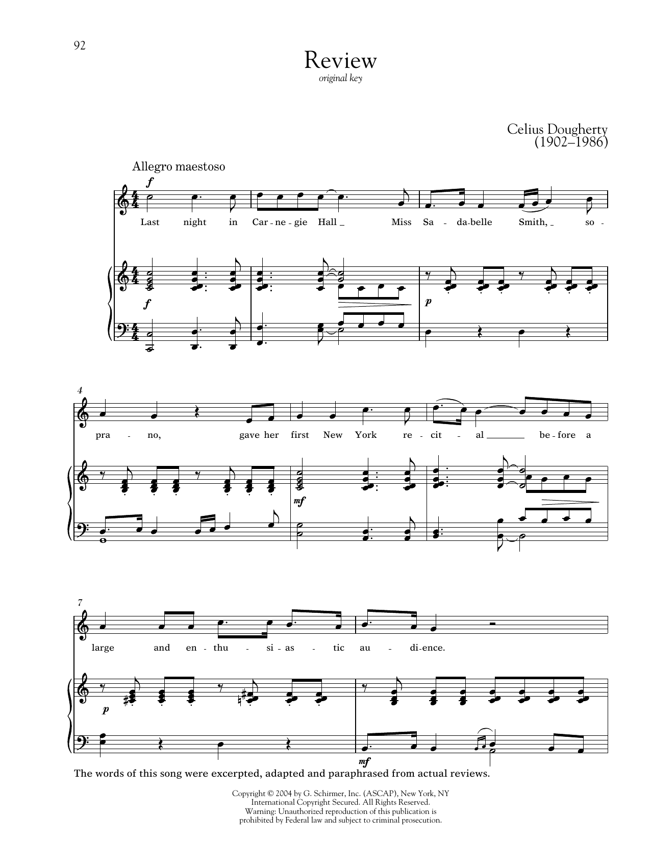 Celius Dougherty Review sheet music notes and chords arranged for Piano & Vocal
