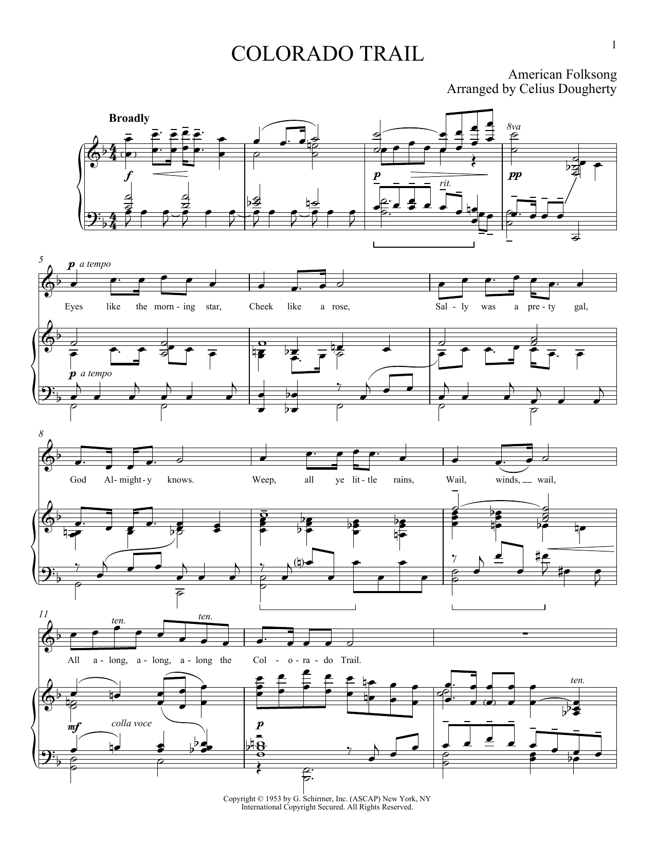 Celius Dougherty The Colorado Trail sheet music notes and chords arranged for Piano & Vocal