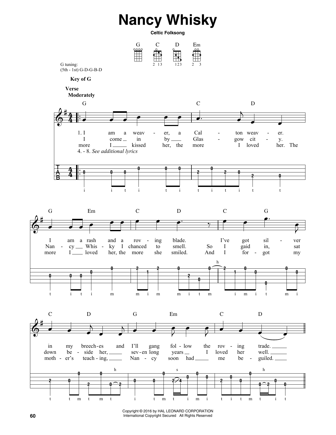 Celtic Folksong Nancy Whisky sheet music notes and chords arranged for Banjo Tab
