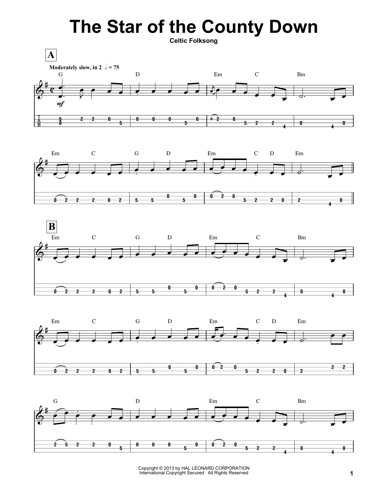 Celtic Folksong The Star Of The County Down sheet music notes and chords arranged for Mandolin Tab