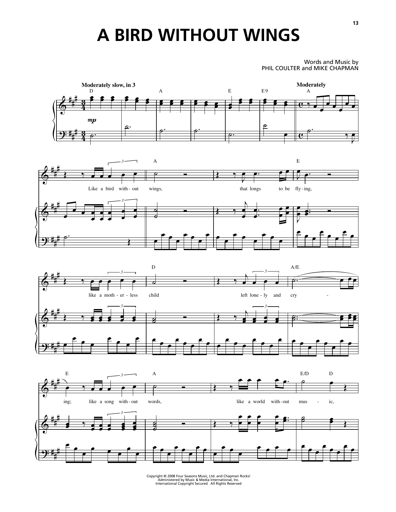 Celtic Thunder A Bird Without Wings sheet music notes and chords arranged for Piano & Vocal