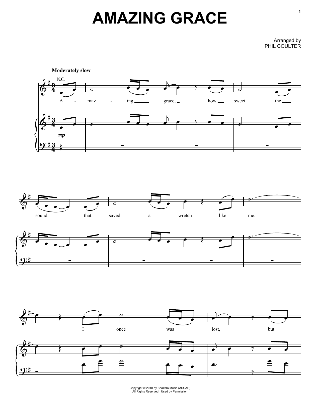 Celtic Thunder Amazing Grace sheet music notes and chords arranged for Piano, Vocal & Guitar Chords (Right-Hand Melody)