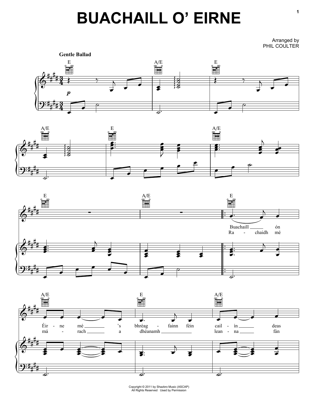 Celtic Thunder Buachaill O'Eirne sheet music notes and chords arranged for Piano, Vocal & Guitar Chords (Right-Hand Melody)