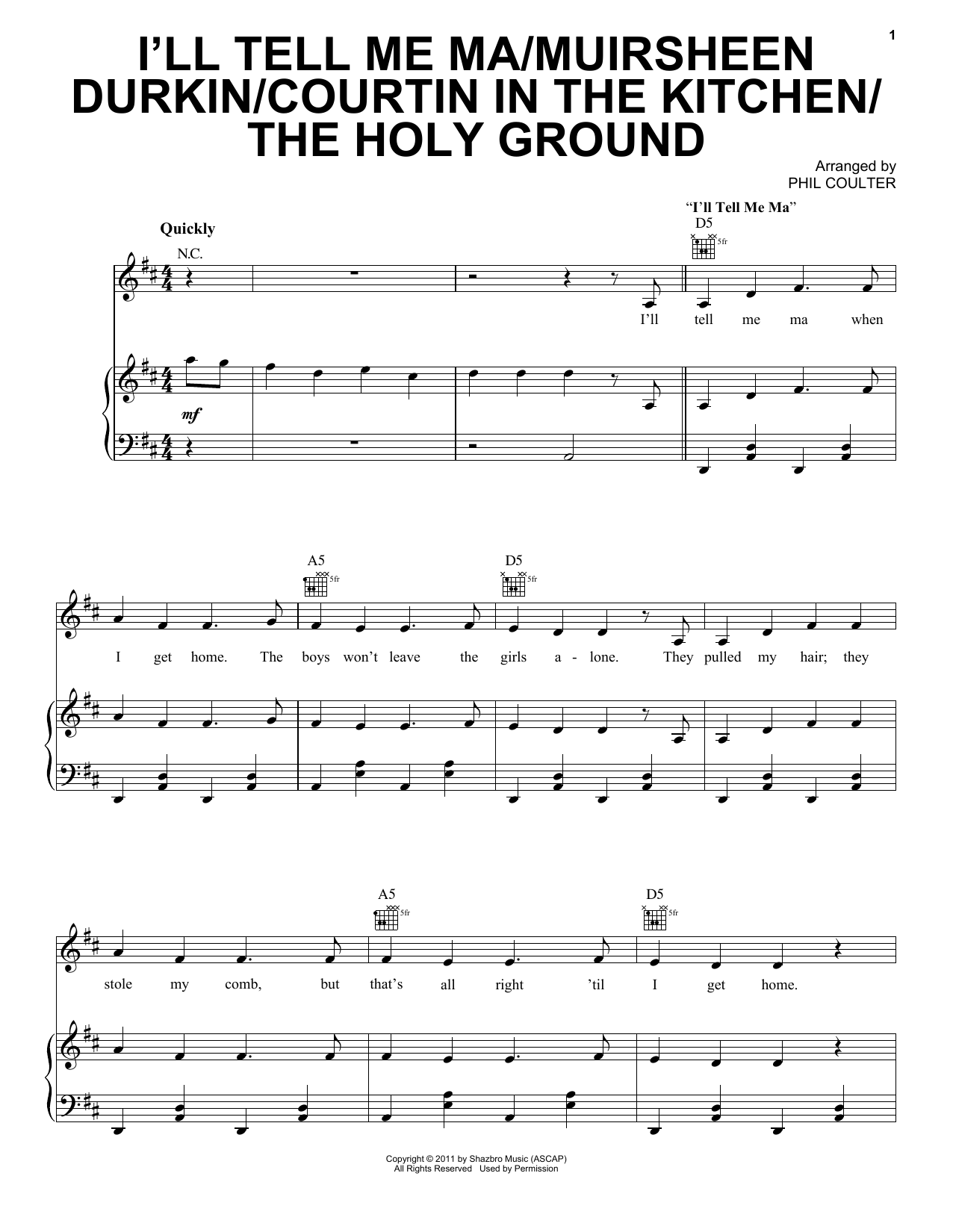 Celtic Thunder I'll Tell Me Ma/Muirsheen Durkin/Courtin In The Kitchen/The Holy Ground sheet music notes and chords arranged for Piano, Vocal & Guitar Chords (Right-Hand Melody)