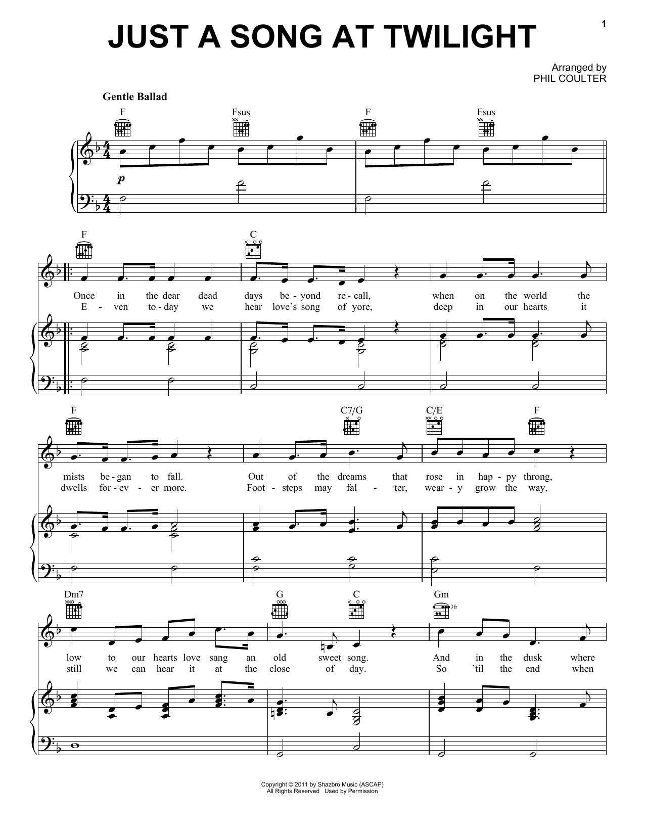 Celtic Thunder Just A Song At Twilight sheet music notes and chords arranged for Piano, Vocal & Guitar Chords (Right-Hand Melody)
