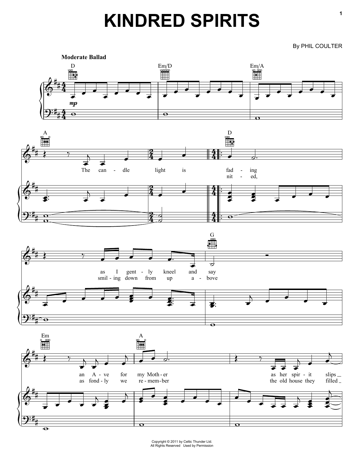 Celtic Thunder Kindred Spirits sheet music notes and chords arranged for Piano, Vocal & Guitar Chords (Right-Hand Melody)
