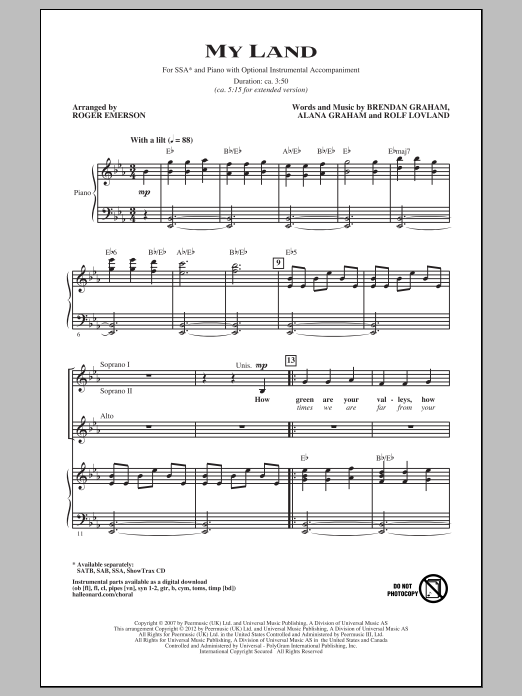 Celtic Thunder My Land (arr. Roger Emerson) sheet music notes and chords arranged for SAB Choir