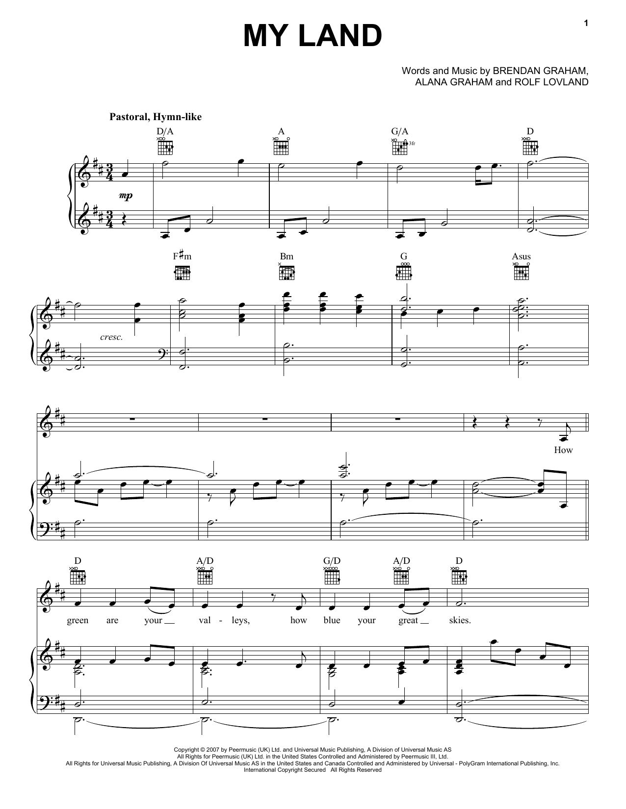 Celtic Thunder My Land sheet music notes and chords arranged for Piano, Vocal & Guitar Chords (Right-Hand Melody)