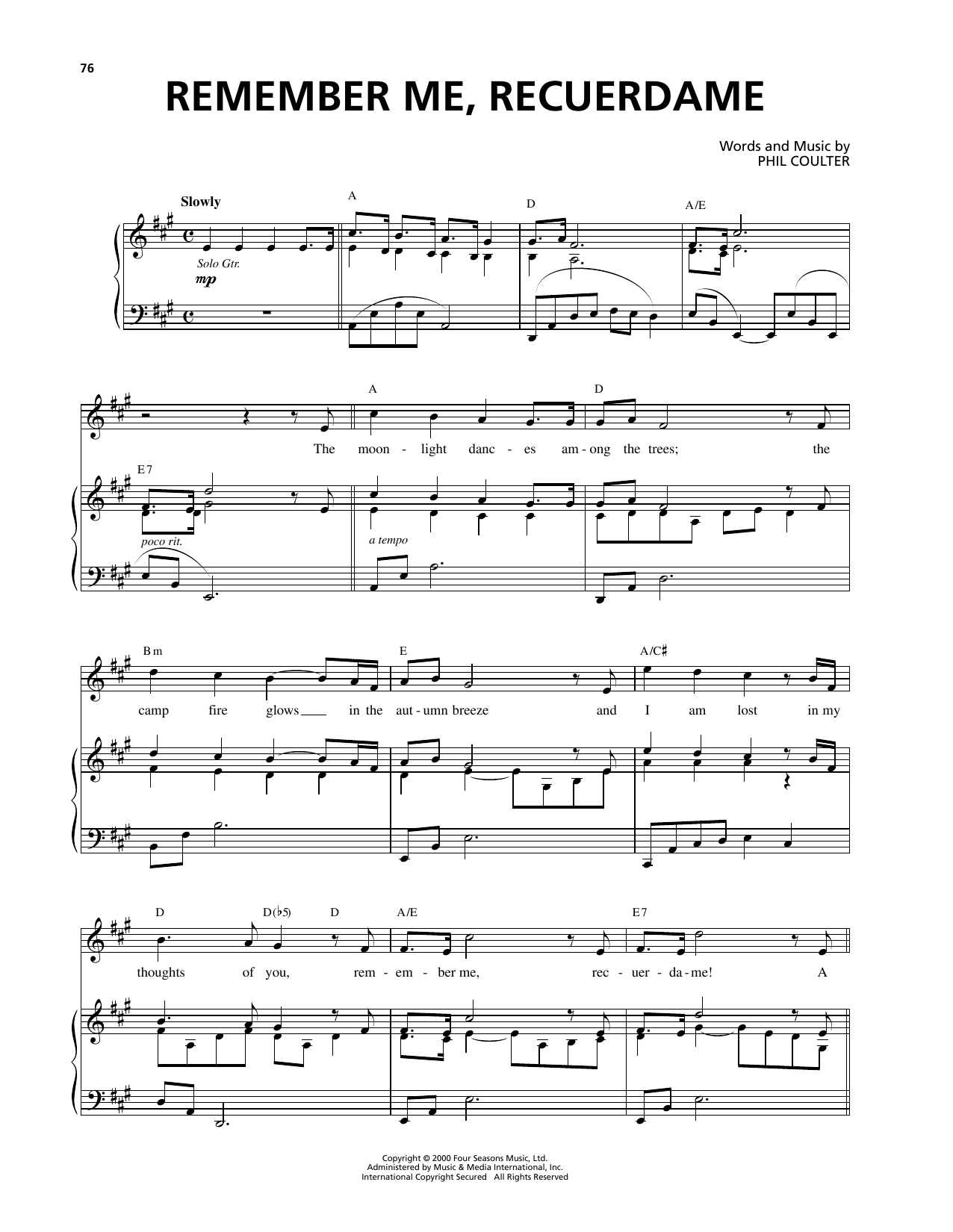 Celtic Thunder Remember Me, Recuerdame sheet music notes and chords arranged for Piano & Vocal
