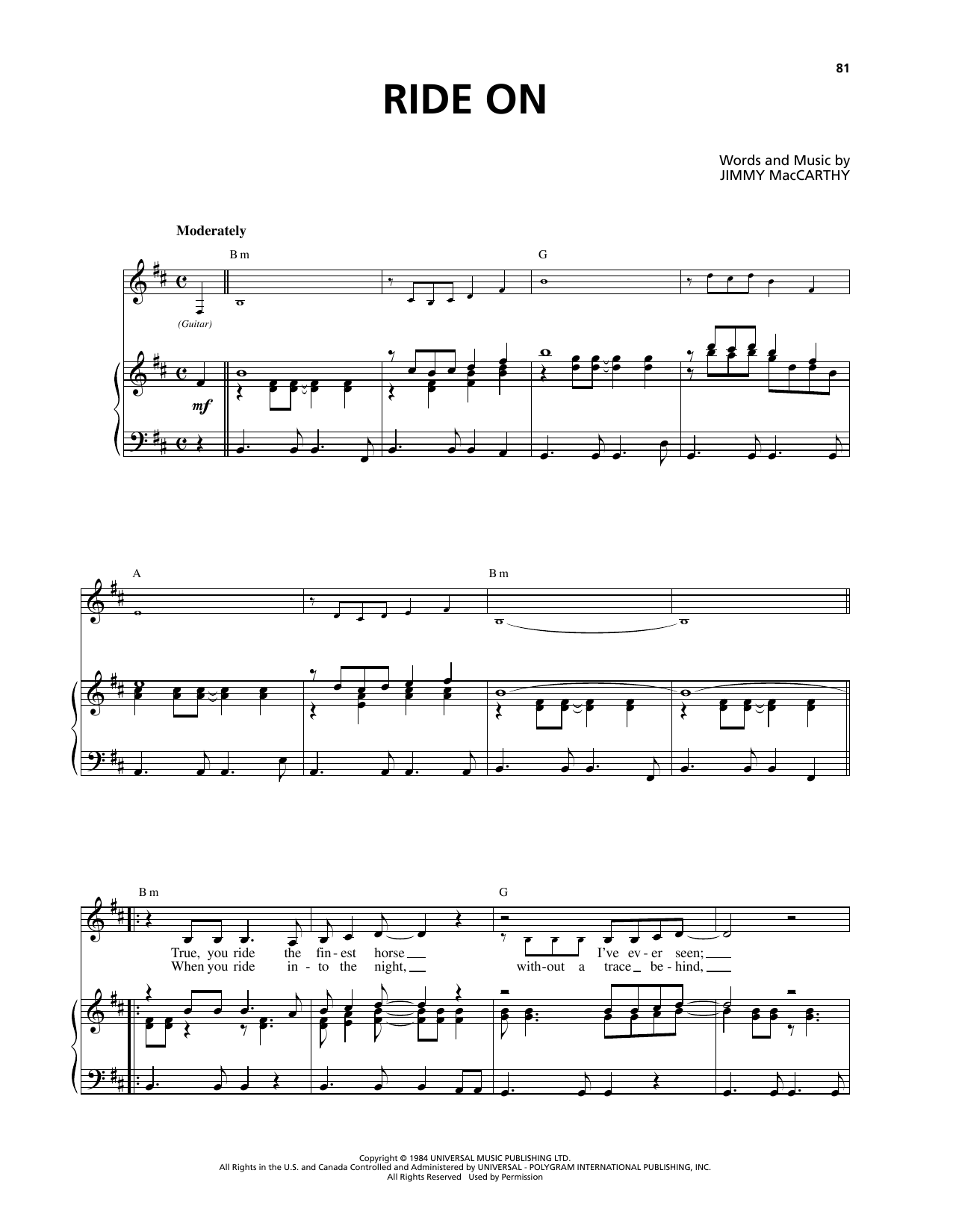 Celtic Thunder Ride On sheet music notes and chords arranged for Piano & Vocal