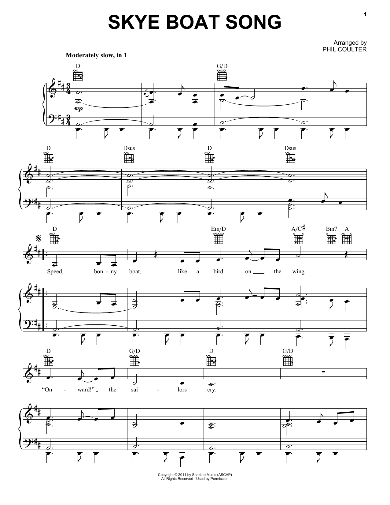 Celtic Thunder Skye Boat Song sheet music notes and chords arranged for Piano, Vocal & Guitar Chords (Right-Hand Melody)