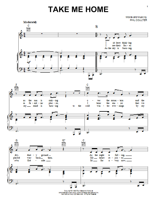 Celtic Thunder Take Me Home sheet music notes and chords arranged for Piano, Vocal & Guitar Chords (Right-Hand Melody)