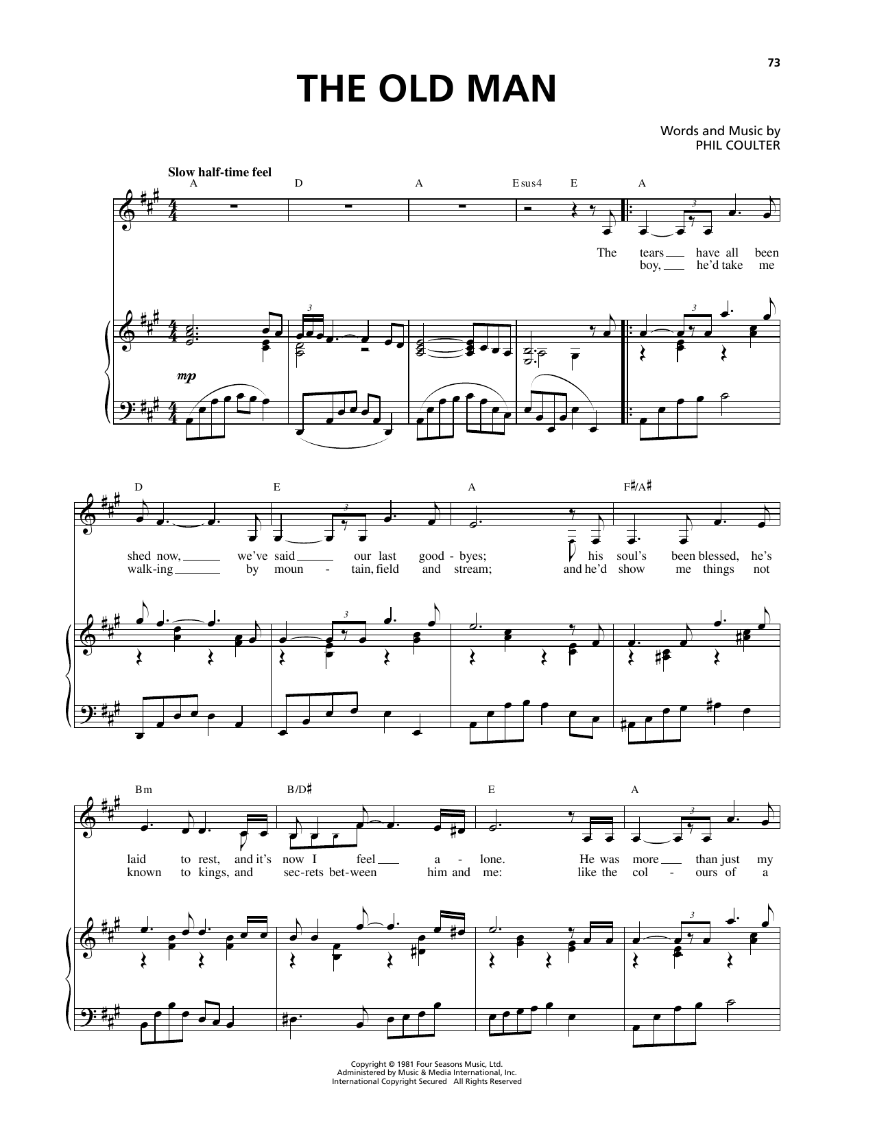 Celtic Thunder The Old Man sheet music notes and chords arranged for Piano & Vocal
