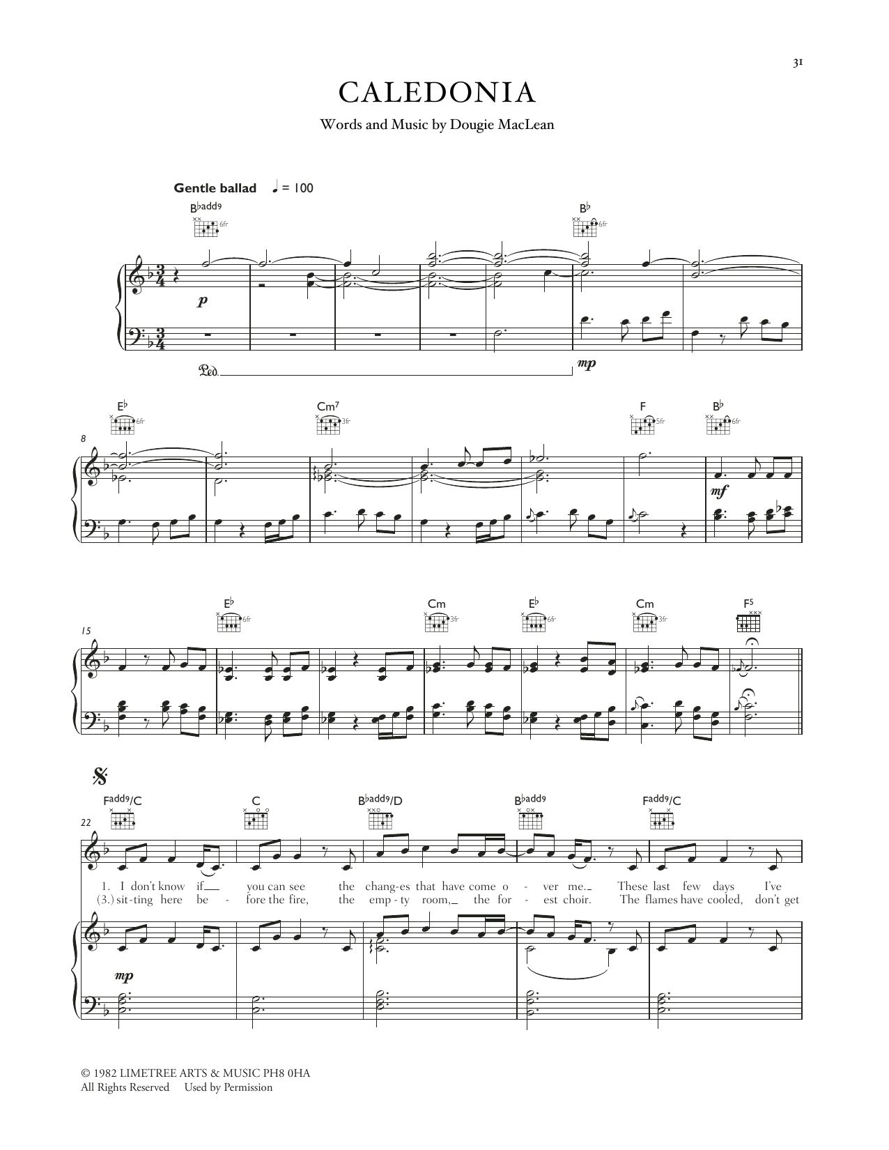 Celtic Woman Caledonia sheet music notes and chords arranged for Piano, Vocal & Guitar Chords (Right-Hand Melody)