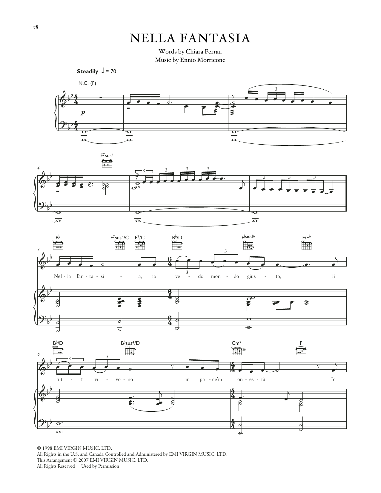 Celtic Woman Nella Fantasia sheet music notes and chords arranged for Piano, Vocal & Guitar Chords (Right-Hand Melody)