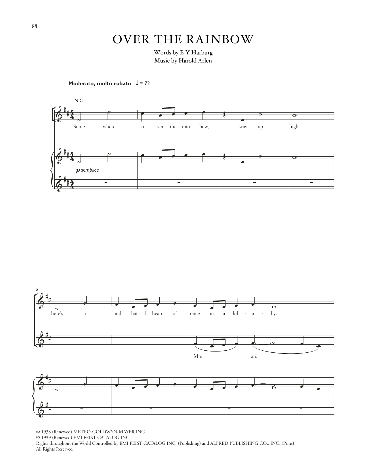 Celtic Woman Over The Rainbow (from The Wizard Of Oz) sheet music notes and chords arranged for Piano, Vocal & Guitar Chords (Right-Hand Melody)