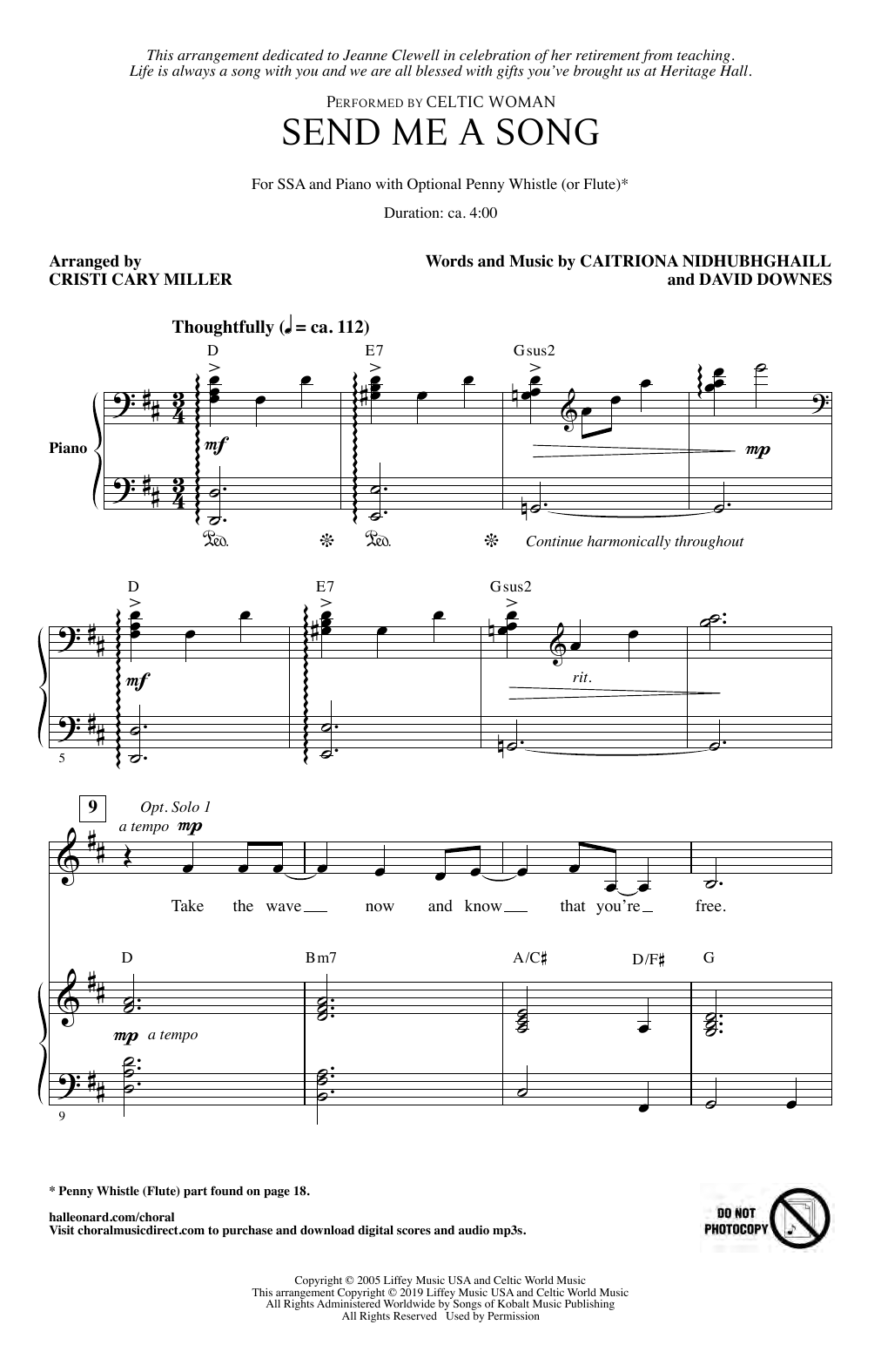 Celtic Woman Send Me A Song (arr. Cristi Cary Miller) sheet music notes and chords arranged for SSA Choir