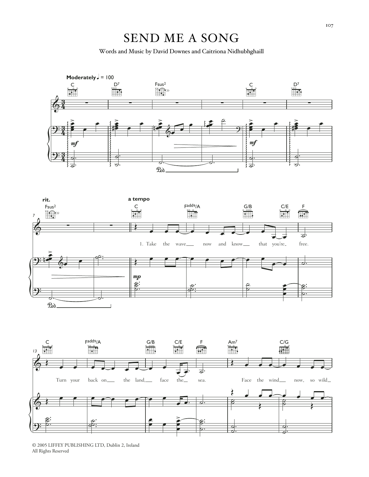 Celtic Woman Send Me A Song sheet music notes and chords arranged for Piano, Vocal & Guitar Chords (Right-Hand Melody)