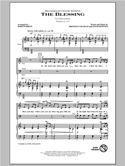 Celtic Woman The Blessing (arr. John Purifoy) sheet music notes and chords arranged for SSA Choir