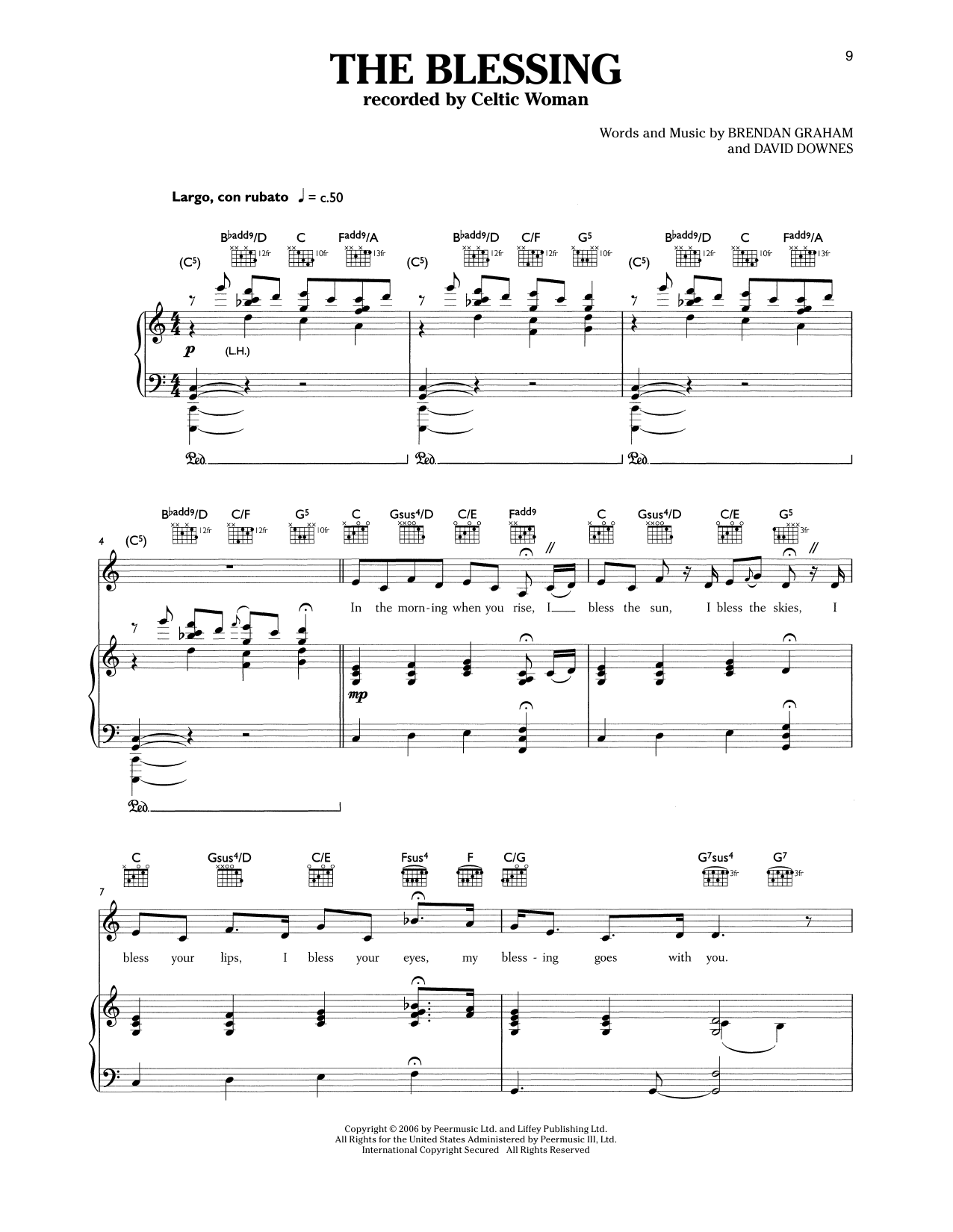 Celtic Woman The Blessing sheet music notes and chords arranged for Piano & Vocal