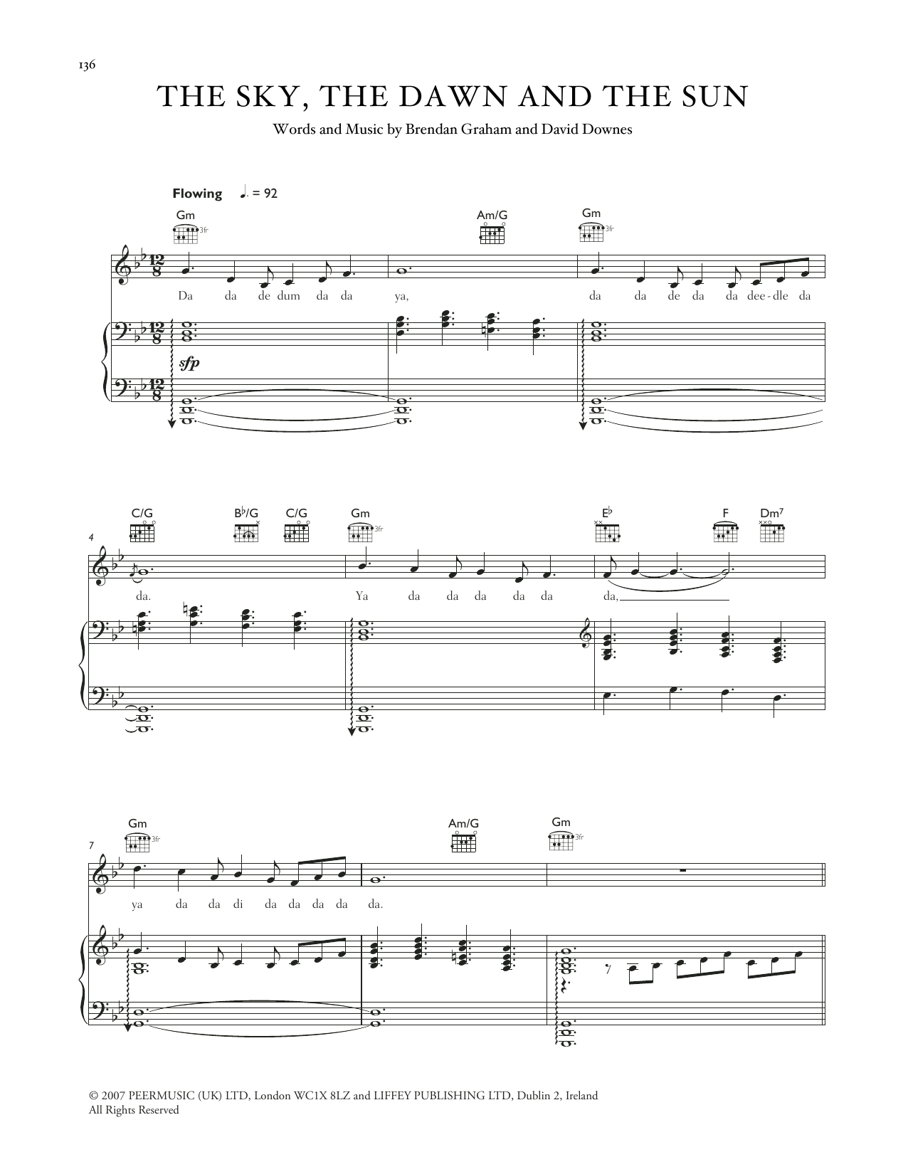 Celtic Woman The Sky And The Dawn And The Sun sheet music notes and chords arranged for Piano, Vocal & Guitar Chords (Right-Hand Melody)