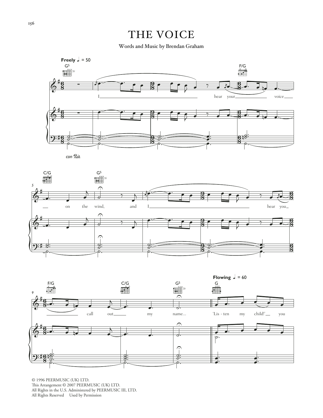 Celtic Woman The Voice sheet music notes and chords arranged for Piano, Vocal & Guitar Chords (Right-Hand Melody)