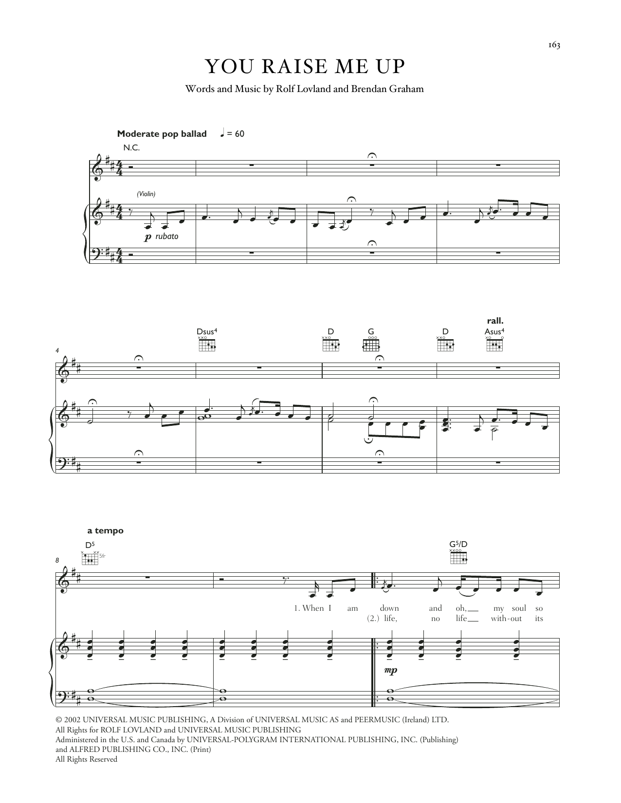Celtic Woman You Raise Me Up sheet music notes and chords arranged for Piano, Vocal & Guitar Chords (Right-Hand Melody)