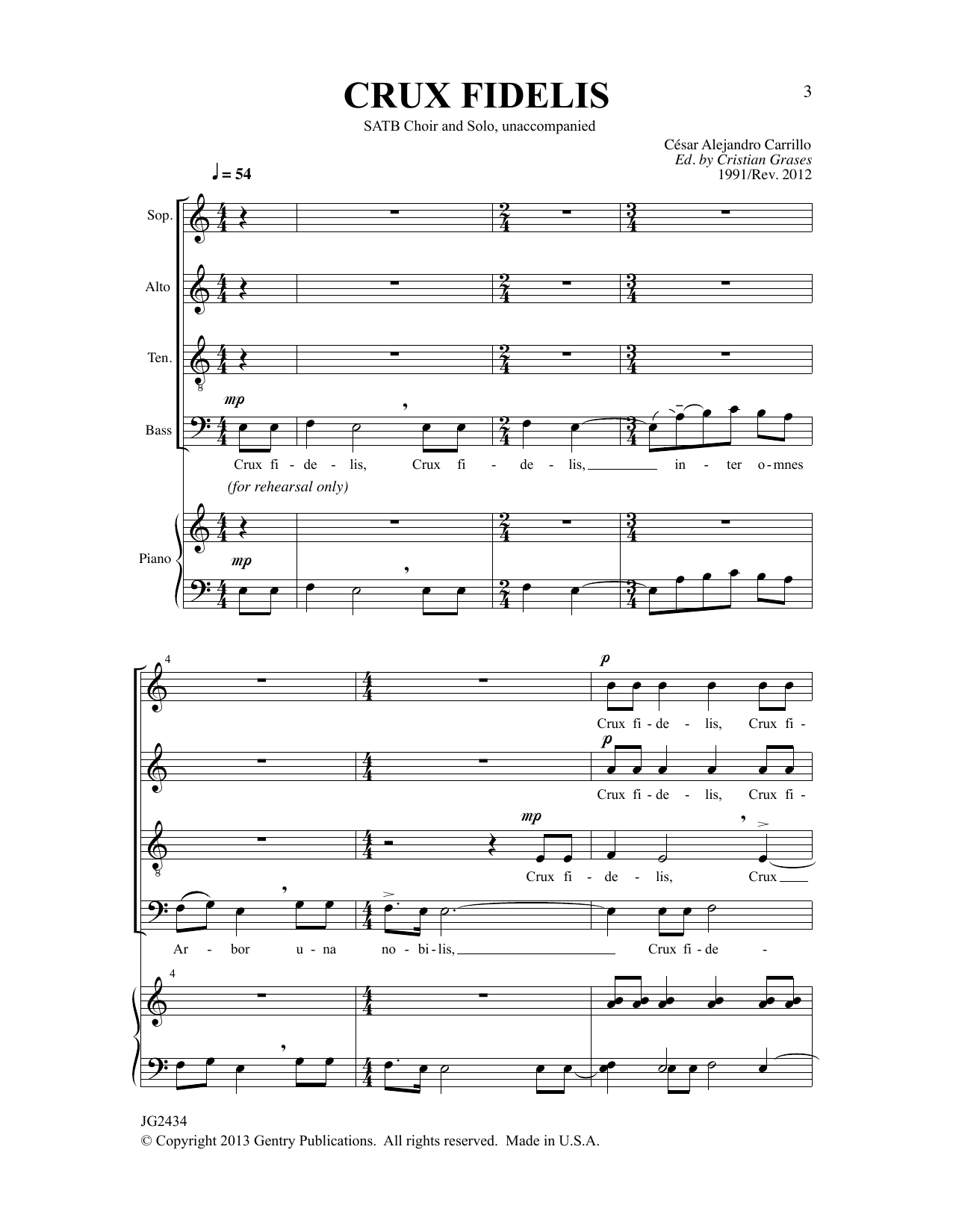 Cesar Alejandro Carillo Crux Fidelis (ed. Cristian Grases) sheet music notes and chords arranged for SATB Choir