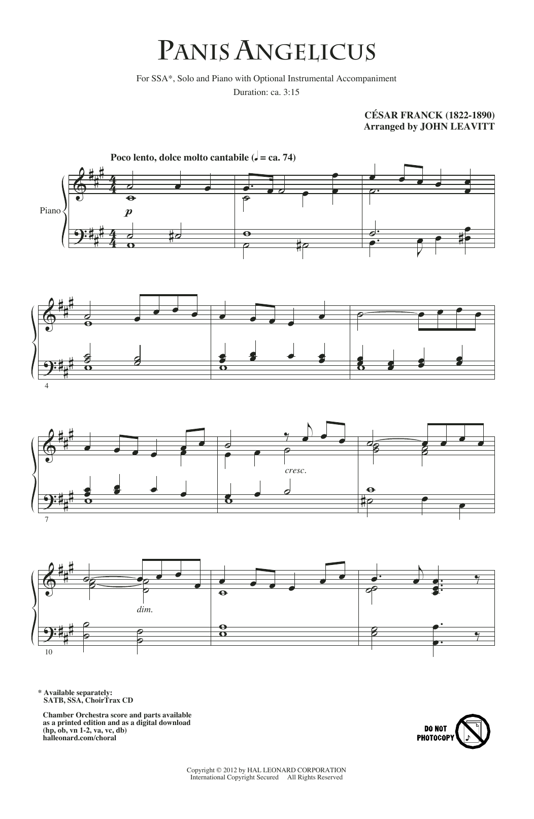 Cesar Franck Panis Angelicus (arr. John Leavitt) sheet music notes and chords arranged for SSA Choir