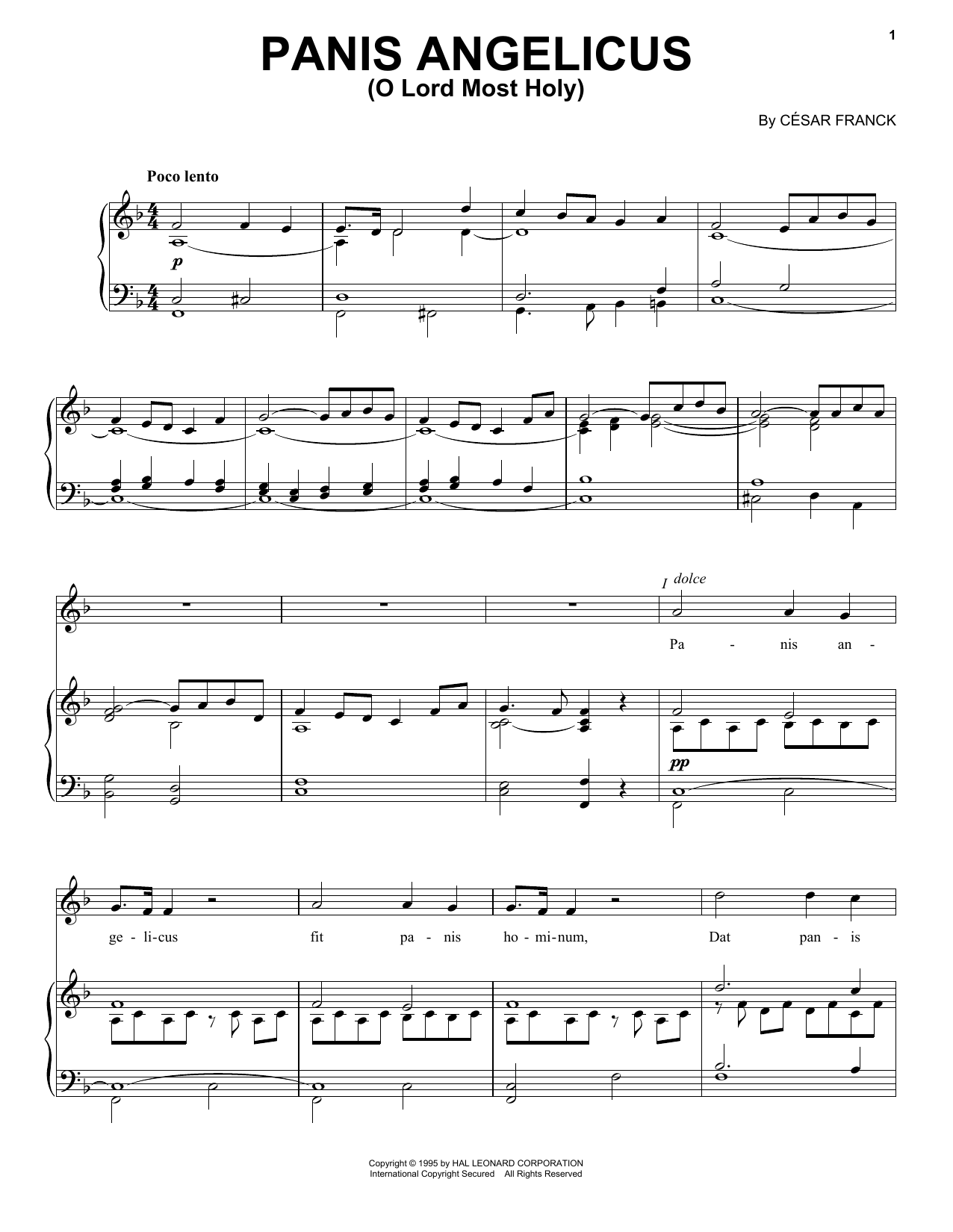 Cesar Franck Panis Angelicus (O Lord Most Holy) sheet music notes and chords arranged for Piano & Vocal