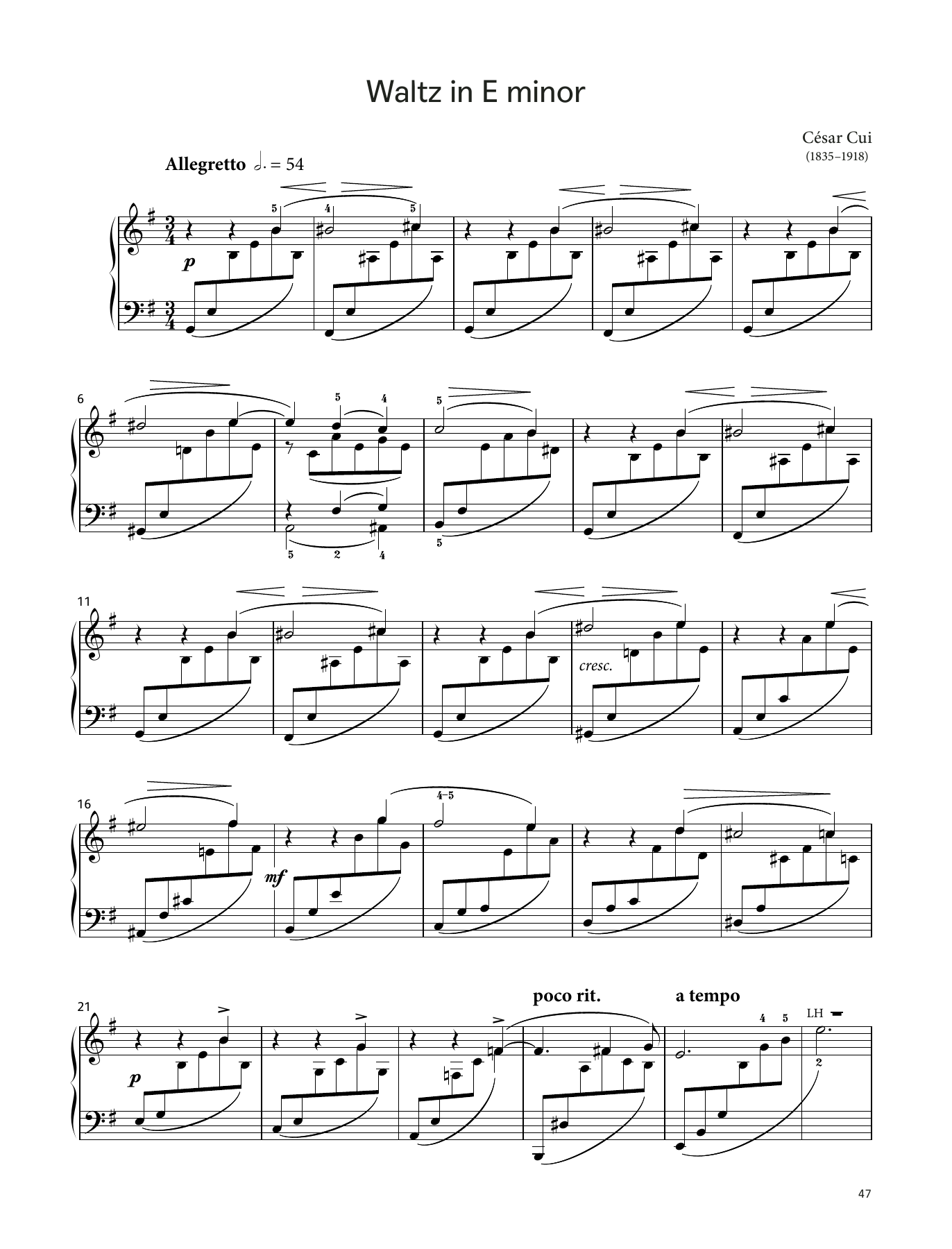 César Cui Waltz in E minor, Op. 31 No. 2 (LCME Piano 2018 Grade 7 List B) sheet music notes and chords arranged for Piano Solo