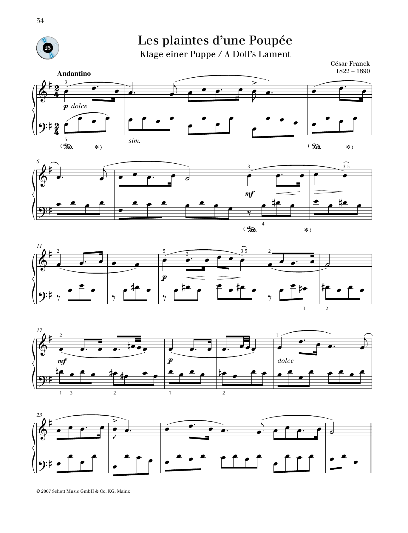 César Franck A Doll's Lament sheet music notes and chords arranged for Piano Solo