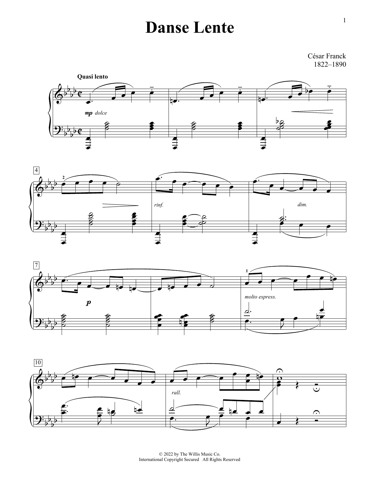 Cesar Franck Danse Lente sheet music notes and chords arranged for Educational Piano